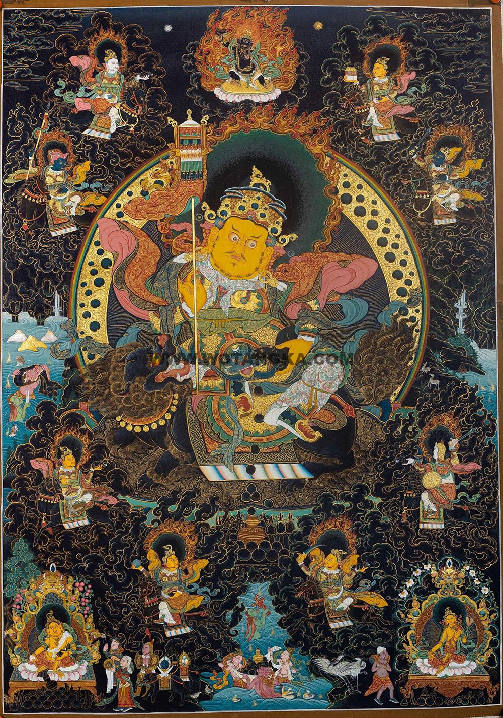 编号188-870805:黑金唐卡-财宝天王·八马财神(100*70CM左右)