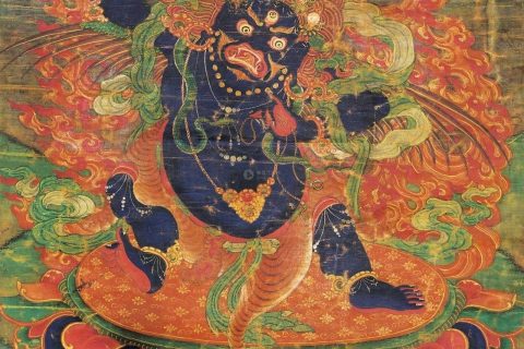 沃唐卡编号AC85823：金刚手菩萨三身合一忿怒尊