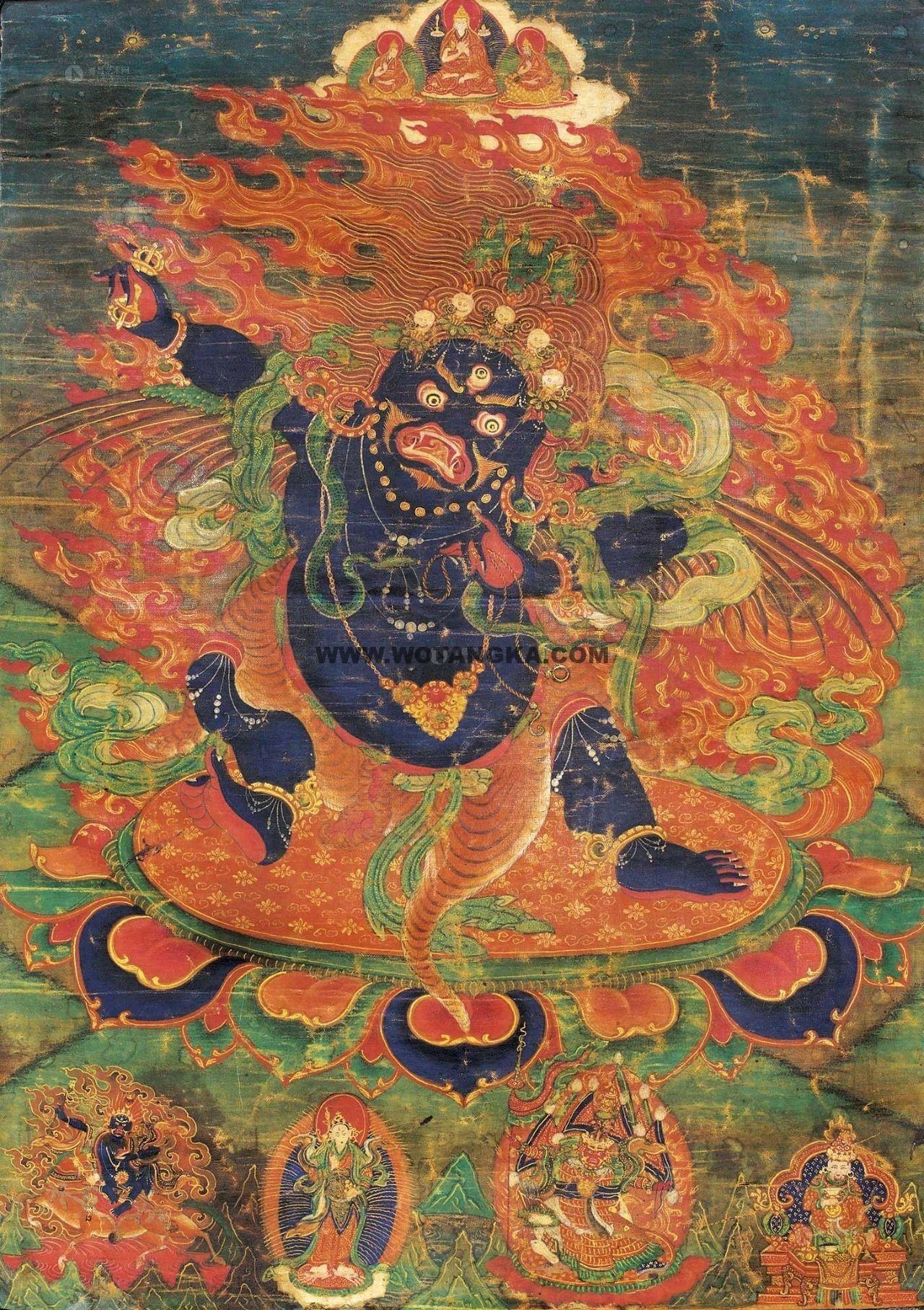 沃唐卡编号AC85823:金刚手菩萨三身合一忿怒尊