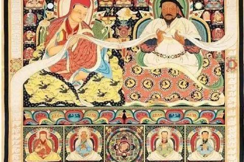 沃唐卡编号AC85852：八思巴与忽必烈