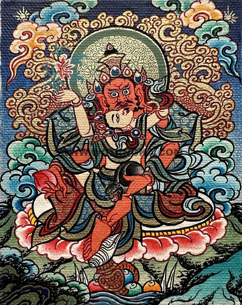 编号118-1197048：彩绘小唐卡-红财神·双身相（长方形·5*4CM左右）