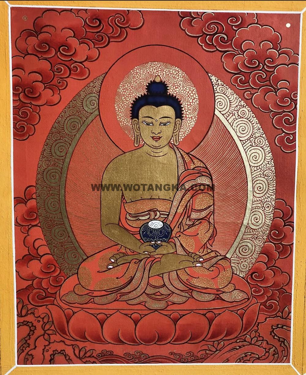 |已结缘·可定制|唐卡寄卖编号:JM·118-1521778-阿弥陀佛红云纹吉祥平安匝嘎利(红唐)