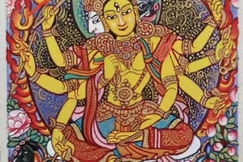 编号118-1760109：彩绘小唐卡-光明佛母·摩利支天（长方形·5*4CM左右）