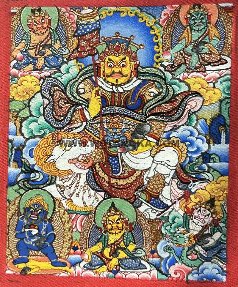 编号118-1925373：彩绘小唐卡-财宝天王·五方财神（长方形·5*4CM左右）