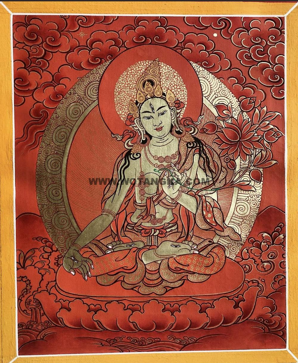 |已结缘·可定制|唐卡寄卖编号:JM·118-1987383-白度母红云纹吉祥如愿匝嘎利(红唐)