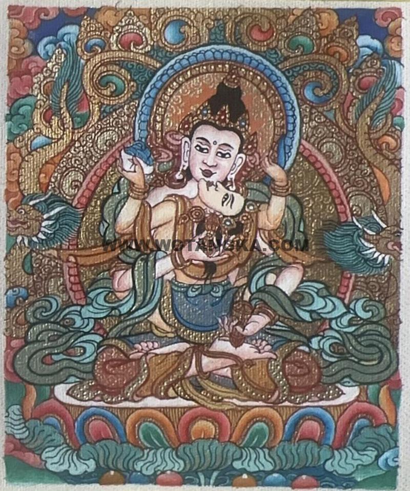 编号118-2058481：彩绘小唐卡-金刚萨埵双身相（长方形·5*4CM左右）