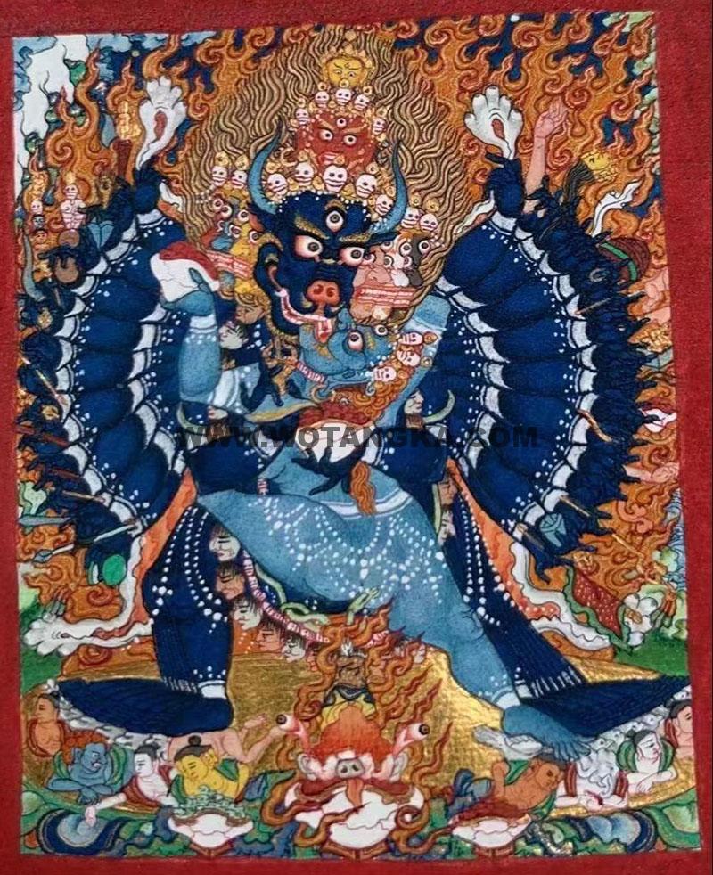 编号118-2351932：彩绘小唐卡-大威德金刚（长方形·5*4CM左右）