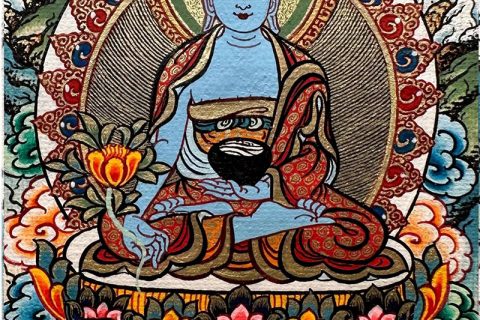 编号118-2509563：彩绘小唐卡-药师佛（长方形·5*4CM左右）