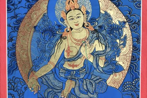 编号118-2608787：蓝金小唐卡-绿度母（长方形·10*8CM左右）