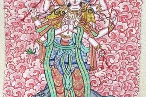 编号118-2783426：彩绘小唐卡-光明佛母·摩利支天（长方形·5*4CM左右）