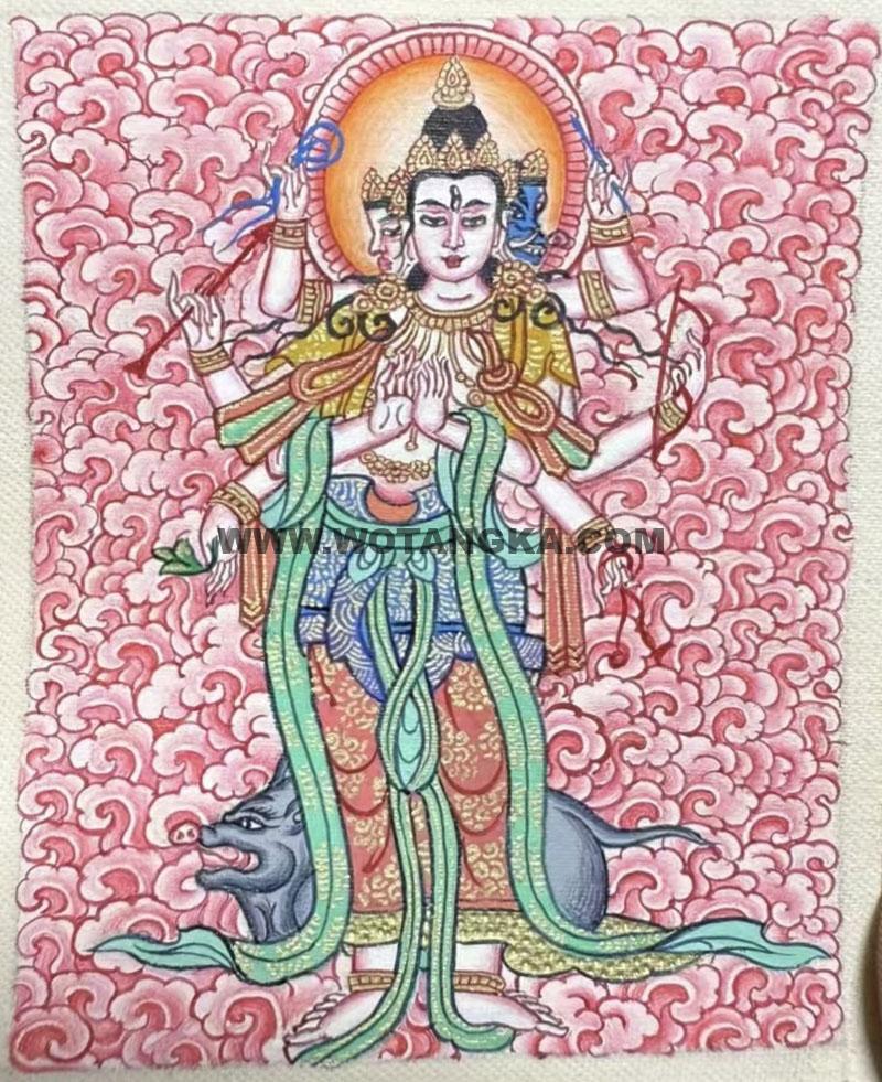 编号118-2783426：彩绘小唐卡-光明佛母·摩利支天（长方形·5*4CM左右）