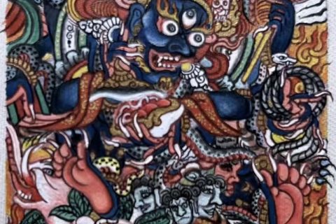 编号118-2844387：彩绘小唐卡-六臂玛哈嘎拉（长方形·5*4CM左右）