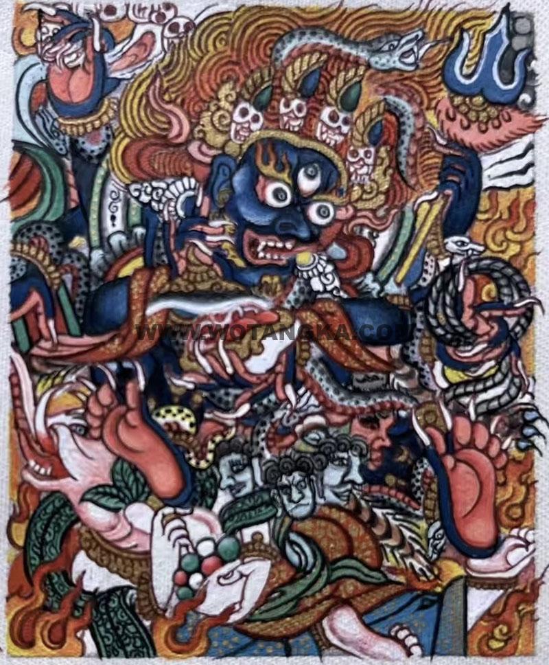 编号118-2844387：彩绘小唐卡-六臂玛哈嘎拉（长方形·5*4CM左右）