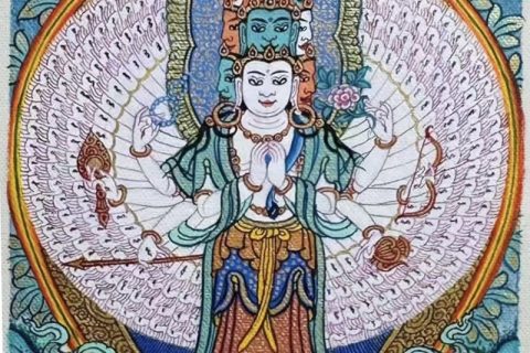 编号118-3095279：彩绘小唐卡-千手观音（长方形·5*4CM左右）