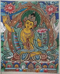 编号118-3422996：彩绘小唐卡-文殊菩萨（长方形·5*4CM左右）