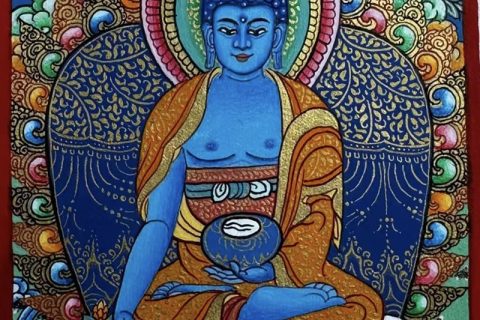 编号118-4029565：彩绘小唐卡-药师佛（长方形·5*4CM左右）