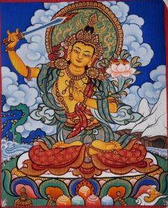 编号118-4516278：彩绘小唐卡-文殊菩萨（长方形·5*4CM左右）