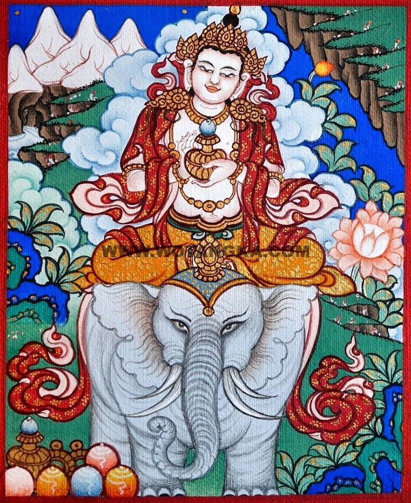 编号118-4834928：彩绘小唐卡-骑象普贤菩萨（长方形·5*4CM左右）