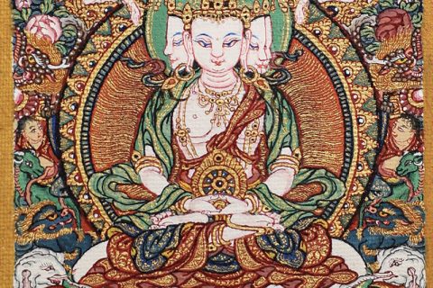 编号118-4862991：彩绘小唐卡-四面大日如来（长方形·5*4CM左右）