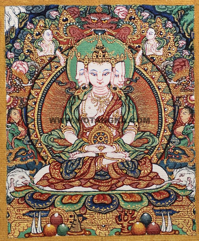 编号118-4862991：彩绘小唐卡-四面大日如来（长方形·5*4CM左右）