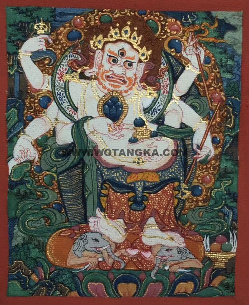 编号118-4960019：彩绘小唐卡-白六臂玛哈嘎拉（长方形·5*4CM左右）
