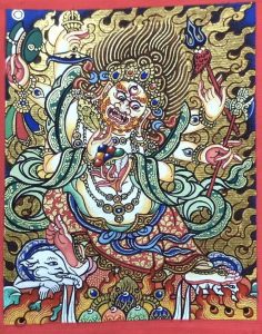 编号118-5360395：彩绘小唐卡-白六臂玛哈嘎拉（长方形·5*4CM左右）