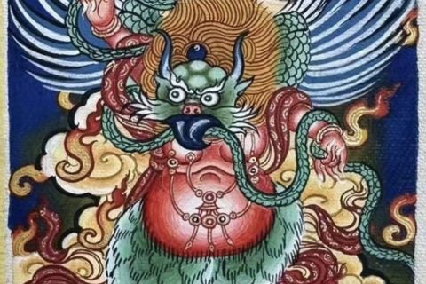 编号118-5546030：彩绘小唐卡-迦楼罗（长方形·5*4CM左右）