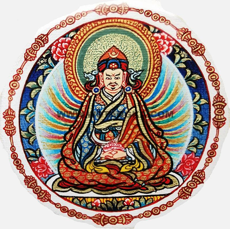 编号118-5576020：彩绘小唐卡-莲花生大士（圆形·直径3.5CM左右）