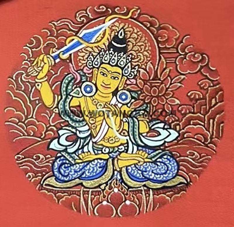 编号118-5949142：红金小唐卡-文殊菩萨（圆形·直径3.5CM左右）
