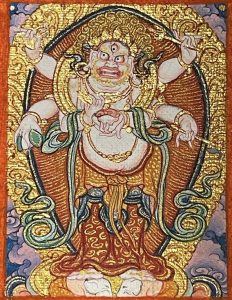 编号118-6039220：彩绘小唐卡-白六臂玛哈嘎拉（长方形·5*4CM左右）