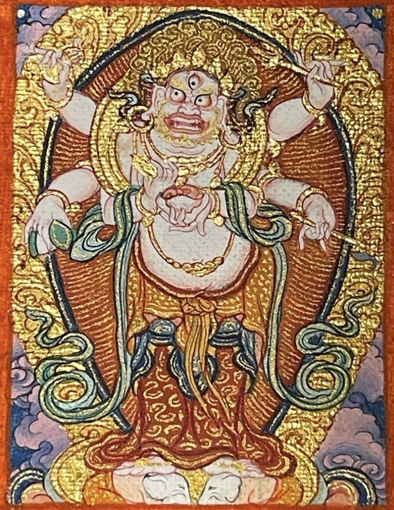 编号118-6039220：彩绘小唐卡-白六臂玛哈嘎拉（长方形·5*4CM左右）