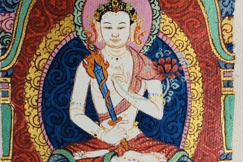 编号118-6435073：彩绘小唐卡-虚空藏菩萨（长方形·5*4CM左右）