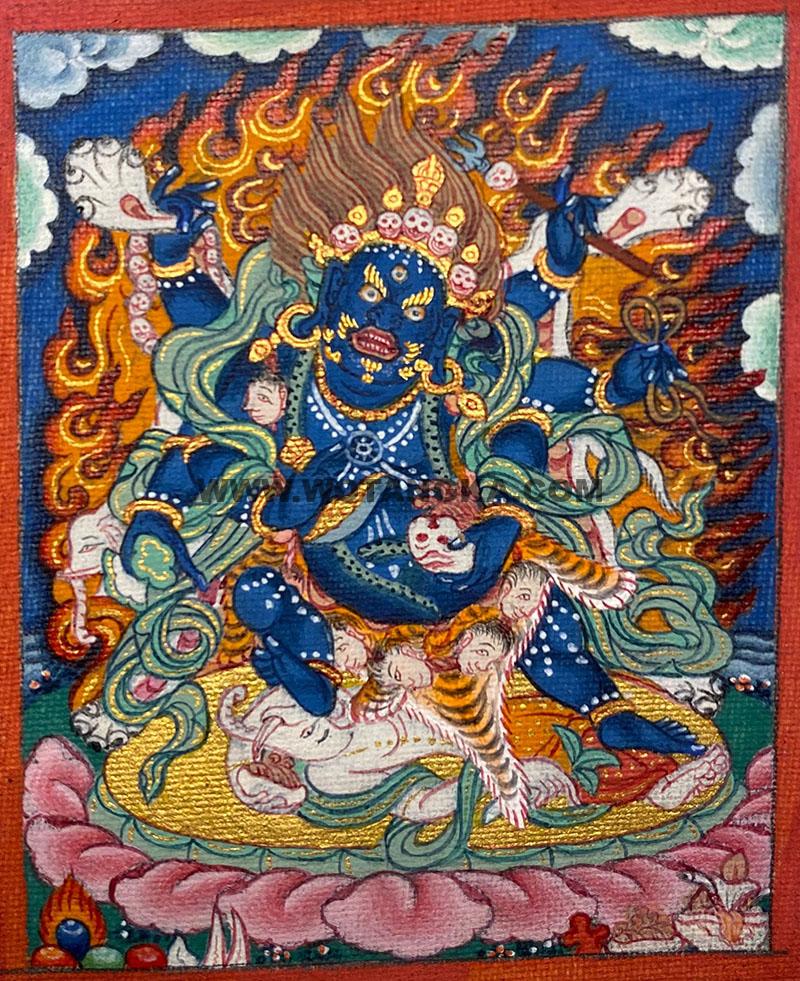 编号118-6515648：彩绘小唐卡-六臂玛哈嘎拉（长方形·5*4CM左右）