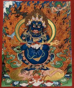 编号118-6577622：彩绘小唐卡-红棒玛哈嘎拉（长方形·5*4CM左右）