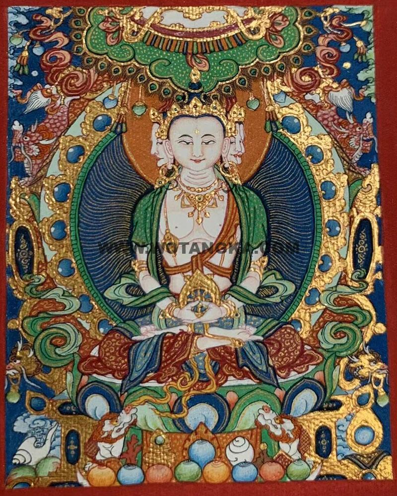 编号118-6637239：彩绘小唐卡-四面大日如来（长方形·5*4CM左右）