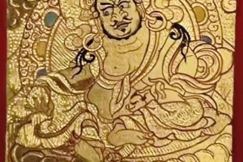 编号118-6913327：黄金小唐卡-黄财神（长方形·5*4CM左右）