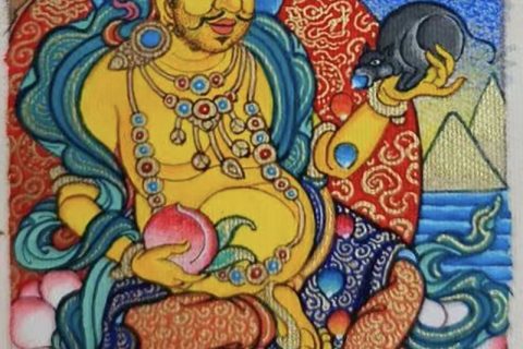 编号118-6970830：彩绘小唐卡-黄财神（长方形·5*4CM左右）