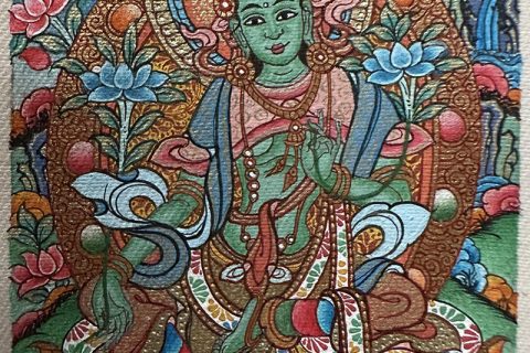 编号118-7181457：彩绘小唐卡-绿度母（长方形·5*4CM左右）