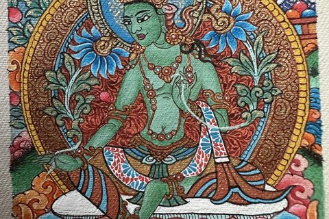 编号118-7308307：彩绘小唐卡-绿度母（长方形·5*4CM左右）