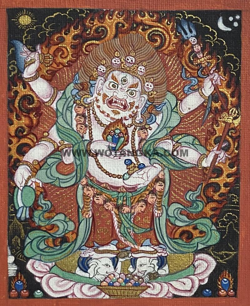 编号118-7374021：彩绘小唐卡-白六臂玛哈嘎拉（长方形·5*4CM左右）