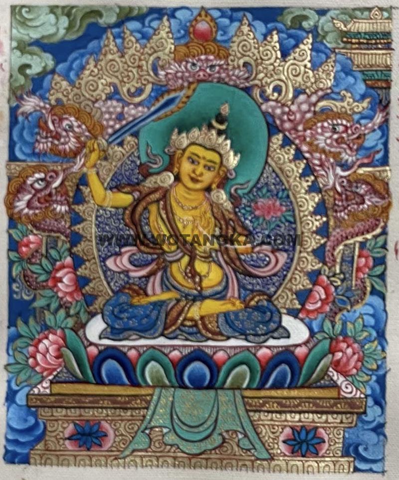 编号118-7402083：彩绘小唐卡-文殊菩萨（长方形·5*4CM左右）