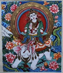 编号118-7412775：彩绘小唐卡-骑象普贤菩萨（长方形·5*4CM左右）