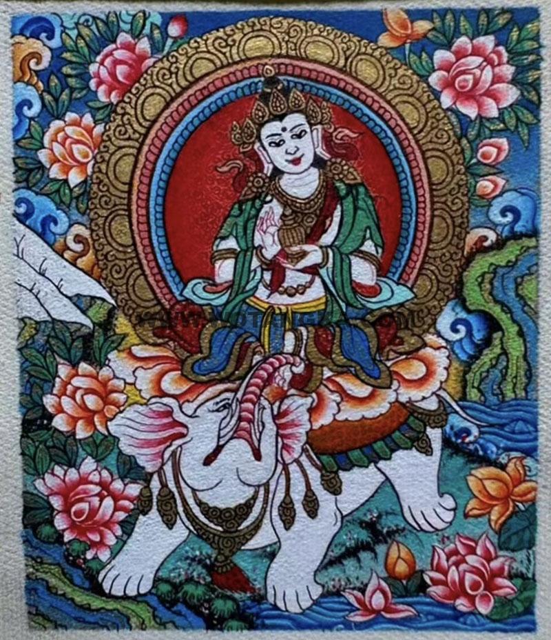 编号118-7412775：彩绘小唐卡-骑象普贤菩萨（长方形·5*4CM左右）