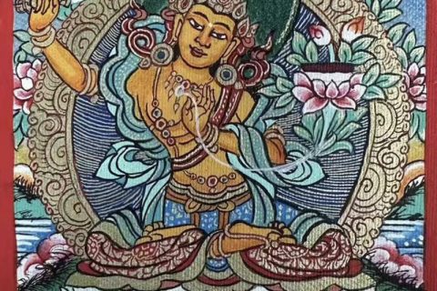 编号118-7519501：彩绘小唐卡-文殊菩萨（长方形·5*4CM左右）