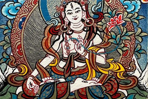 编号118-7540923：彩绘小唐卡-白度母（长方形·5*4CM左右）