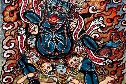 编号118-7641523：彩绘小唐卡-一髻佛母（长方形·5*4CM左右）