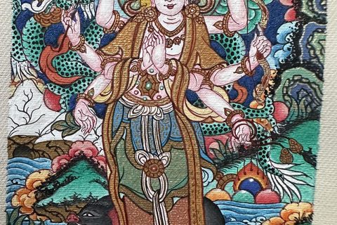 编号118-7682354：彩绘小唐卡-光明佛母·摩利支天（长方形·5*4CM左右）