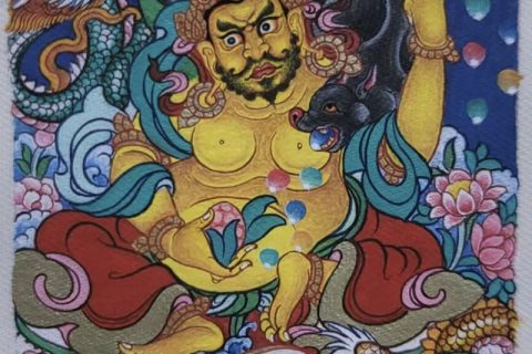 编号118-7809096：彩绘小唐卡-黄财神（长方形·5*4CM左右）