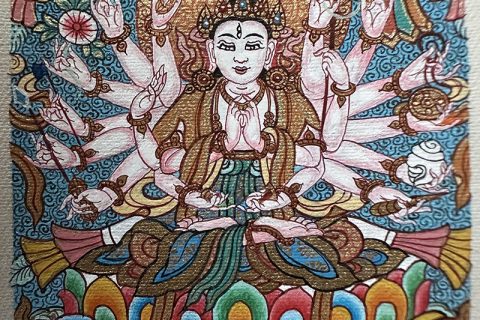 编号118-7839500：彩绘小唐卡-准提佛母（长方形·5*4CM左右）