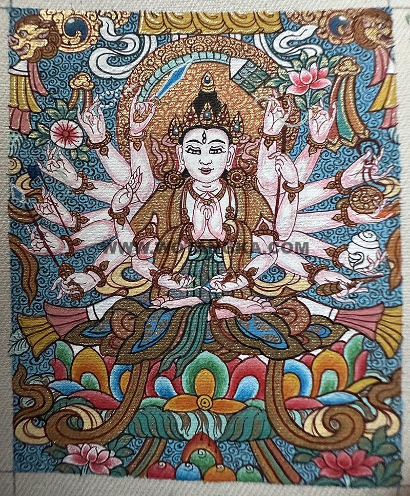 编号118-7839500：彩绘小唐卡-准提佛母（长方形·5*4CM左右）